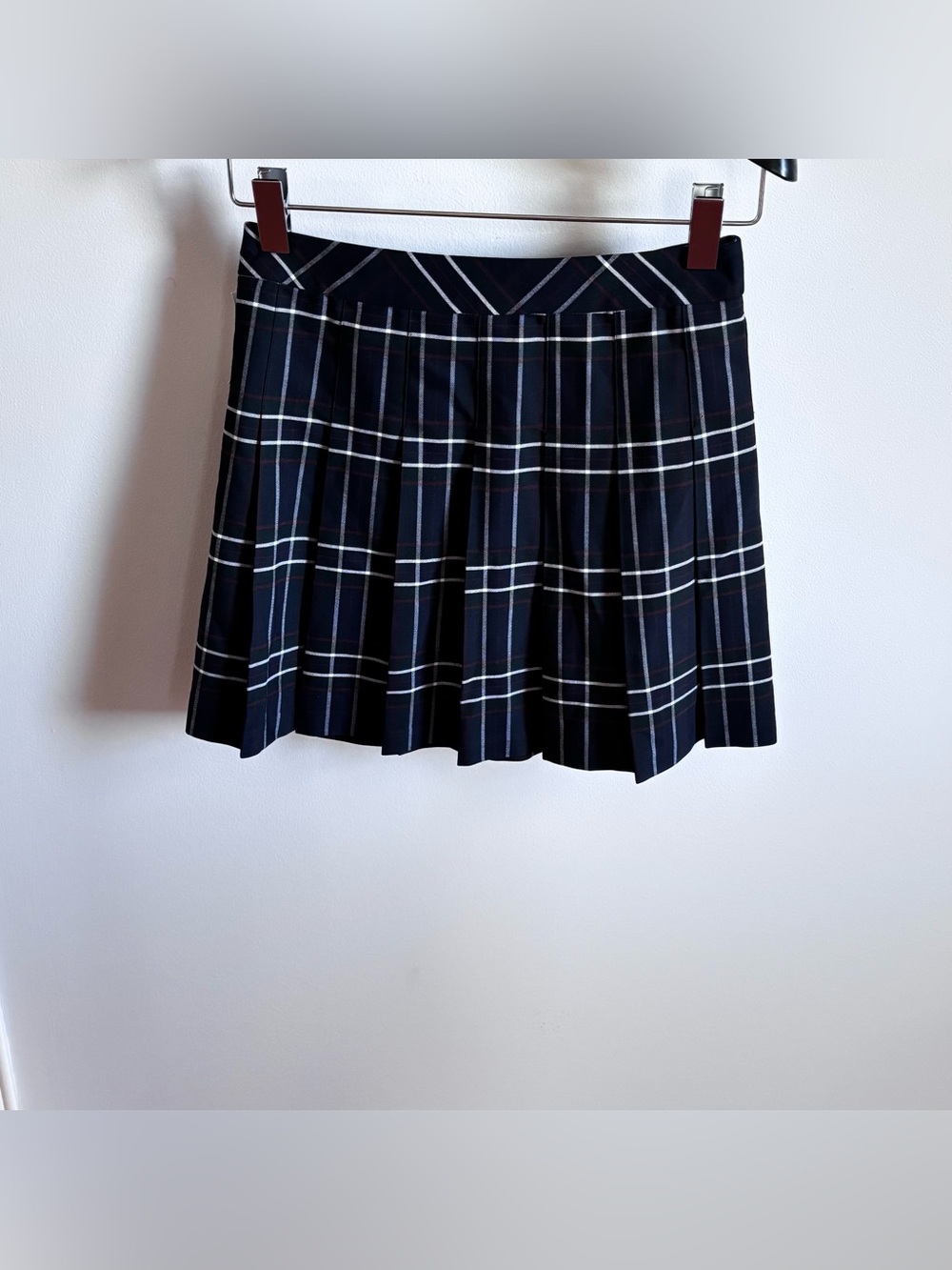 Aritzia Navy Plaid Pleated Mini Skirt
